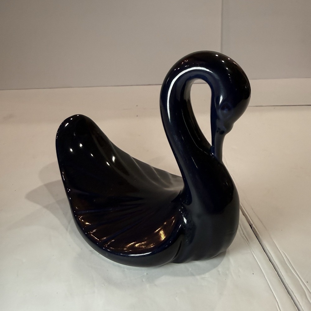 Vintage Aqua Swan Mid Century Modern Cobalt Blue Ceramic Decor Grandma Core 60s